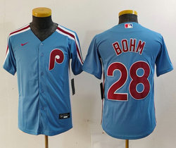 Youth Nike Philadelphia Phillies #28 Alec Bohm Blue Throwback Authentic Stitched MLB Jersey