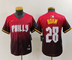 Youth Nike Philadelphia Phillies #28 Alec Bohm 2024 Red City Blue Authentic Stitched MLB Jersey
