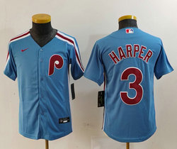 Youth Nike Philadelphia Phillies #3 Bryce Harper Blue Throwback Authentic Stitched MLB Jersey