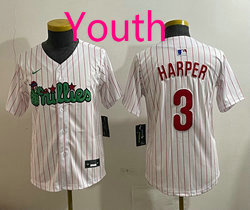 Youth Nike Philadelphia Phillies #3 Bryce Harper White 3(III) Joint With Patch MLB Jersey