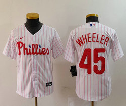 Youth Nike Philadelphia Phillies #45 Zack Wheeler  White (Red Strip) Authentic Stitched MLB Jersey