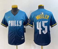 Youth Nike Philadelphia Phillies #45 Zack Wheeler 2024 City Blue Authentic Stitched MLB Jersey