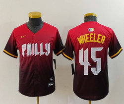 Youth Nike Philadelphia Phillies #45 Zack Wheeler 2024 Red City Blue Authentic Stitched MLB Jersey