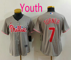 Youth Nike Philadelphia Phillies #7 Trea Turner Gray Authentic Stitched MLB Jersey