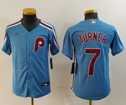 Youth Nike Philadelphia Phillies #7 Trea Turner Blue Throwback Authentic Stitched MLB Jersey