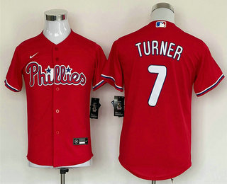 Youth Nike Philadelphia Phillies #7 Trea Turner Red Game Authentic Stitched MLB Jersey
