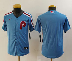 Youth Nike Philadelphia Phillies Blank 2024 Blue Throwback Authentic Stitched MLB Jersey