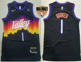 Youth Nike Phoenix Suns #1 Devin Booker Black With 2022 Finals patch patch City 75th anniversary Jersey