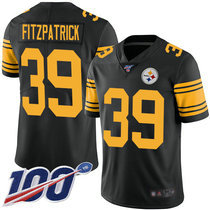 Youth Nike Pittsburgh Steelers #39 Minkah Fitzpatrick 100th Season Patch Black Rush Limited Authentic Stitched NFL Jersey