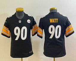 Youth Nike Pittsburgh Steelers #90 T. J. Watt Black 2023 F.U.S.E. Authentic Stitched NFL Jersey