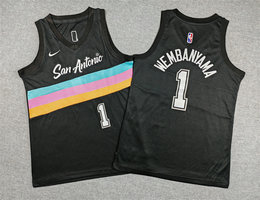 Youth Nike San Antonio Spurs #1 Victor Wembanyama Black City Stitched Basketball Jersey