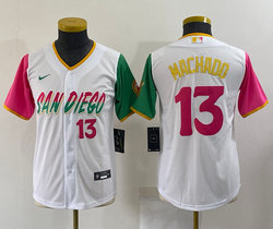 Youth Nike San Diego Padres #13 Manny Machado White 2022 City 13 in front Authentic Stitched MLB Jersey