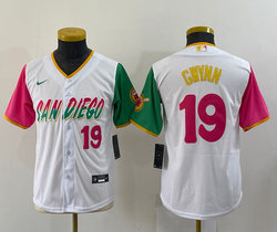 Youth Nike San Diego Padres #19 Tony Gwynn White 2022 City #19 in front Authentic Stitched MLB Jersey
