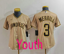 Youth Nike San Diego Padres #3 Jackson Merrill Brown Stripe Authentic Stitched MLB Jersey