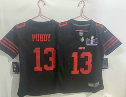 Youth Nike San Francisco 49ers #13 Brock Purdy Black With 2024 Super Bowl (LVIII ) patch Jersey