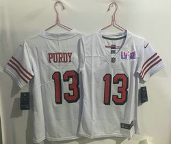 Youth Nike San Francisco 49ers #13 Brock Purdy White have the black outline With 2024 Super Bowl (LVIII ) patch Jersey
