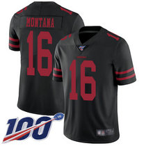 Youth Nike San Francisco 49ers #16 Joe Montana 100th Season Black Vapor Untouchable With Team Patch Authentic Stitched NFL Jersey