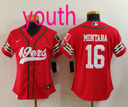Youth Nike San Francisco 49ers #16 Joe Montana Red Joint Mexico Authentic Stitched baseball jersey