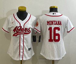 Youth Nike San Francisco 49ers #16 Joe Montana White Joint Logo Stitched baseball jersey