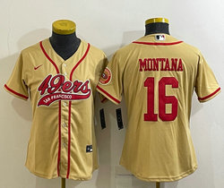 Youth Nike San Francisco 49ers #16 Joe Montana Yellow Joint Authentic Stitched NFL Jerseys