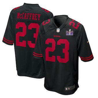 Youth Nike San Francisco 49ers #23 Christian McCaffrey Black With 2024 Super Bowl (LVIII ) patch Jersey