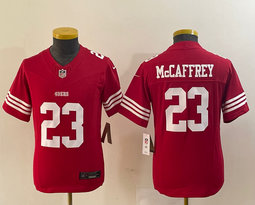 Youth Nike San Francisco 49ers #23 Christian McCaffrey Red 2023 F.U.S.E Authentic Stitched NFL Jersey