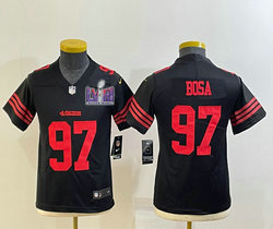 Youth Nike San Francisco 49ers #97 Nick Bosa Black With 2024 Super Bowl (LVIII ) patch Jersey