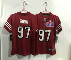 Youth Nike San Francisco 49ers #97 Nick Bosa Red have the black outline With 2024 Super Bowl (LVIII ) patch Jersey