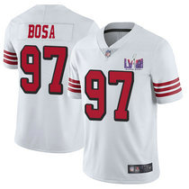 Youth Nike San Francisco 49ers #97 Nick Bosa White have the black outline With 2024 Super Bowl (LVIII ) patch Jersey