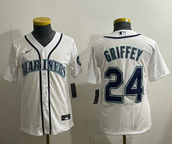 Youth Nike Seattle Mariners #24 Ken Griffey White Game Authentic Stitched MLB jersey