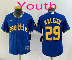 Youth Nike Seattle Mariners #29 Cal Raleigh Royal City Authentic Stitched MLB Jersey