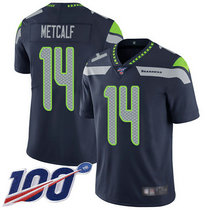 Youth Nike Seattle Seahawks #14 D.K. Metcalf With NFL 100th Season Patch Blue Vapor Untouchable Limited Authentic Stitched NFL Jersey