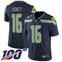 Youth Nike Seattle Seahawks #16 Tyler Lockett With NFL 100th Season Patch Blue Vapor Untouchable Authentic stitched NFL jersey