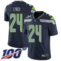 Youth Nike Seattle Seahawks #24 Marshawn Lynch With NFL 100th Season Patch Blue Vapor Untouchable Limited Authentic Stitched NFL Jersey