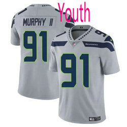 Youth Nike Seattle Seahawks #91 Byron Murphy II Gray 2024 Draft Vapor Untouchable Football Jersey