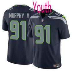 Youth Nike Seattle Seahawks #91 Byron Murphy II Navy 2024 Draft F.U.S.E Football Jersey