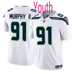 Youth Nike Seattle Seahawks #91 Byron Murphy II White 2024 Draft F.U.S.E Football Jersey