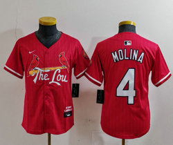 Youth Nike St.Louis Cardinals #4 Yadier Molina Red 2024 City Game Authentic stitched MLB jersey