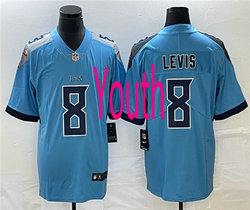 Youth Nike Tennessee Titans #8 Will Levis Light Blue Vapor Untouchable Authentic Stitched NFL Jersey