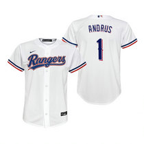 Youth Nike Texas Rangers #1 Elvis Andrus White Game Authentic Stitched MLB jersey