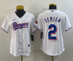 Youth Nike Texas Rangers #2 Marcus Semien White Champions Gold name Authentic Stitched MLB Jersey