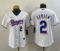 Youth Nike Texas Rangers #2 Marcus Semien White Champions Gold name Blue 2front Authentic Stitched MLB Jersey