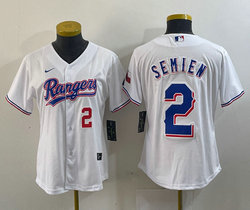 Youth Nike Texas Rangers #2 Marcus Semien White Champions Gold name Red 2 front Authentic Stitched MLB Jersey