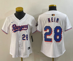 Youth Nike Texas Rangers #28 Jonah Heim White Champions Gold name Blue 28 front Authentic Stitched MLB Jersey