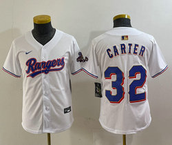 Youth Nike Texas Rangers #32 Evan Carter White Champions Gold name Authentic Stitched MLB Jersey