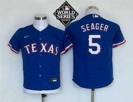 Youth Nike Texas Rangers #5 Corey Seager Light Blue 2023 World Series Texas Authentic Stitched MLB Jersey