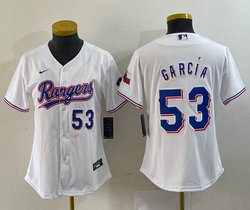 Youth Nike Texas Rangers #53 Adolis Garcia 53 in front White Authentic Stitched MLB Jersey