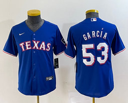 Youth Nike Texas Rangers #53 Adolis Garcia Blue Game Texas Authentic Stitched MLB Jersey