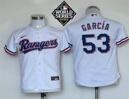 Youth Nike Texas Rangers #53 Adolis Garcia White 2023 World Series Authentic Stitched MLB Jersey
