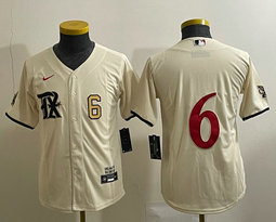 Youth Nike Texas Rangers #6 Josh Jung Cream 2023 City Gold 6 in front Authentic Stitched MLB Jersey